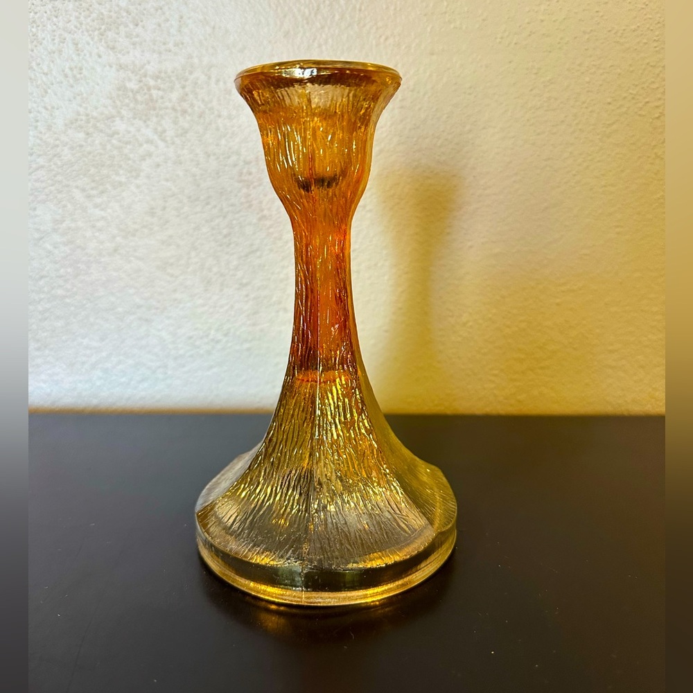 Marigold carnival glass candle stick holder‎